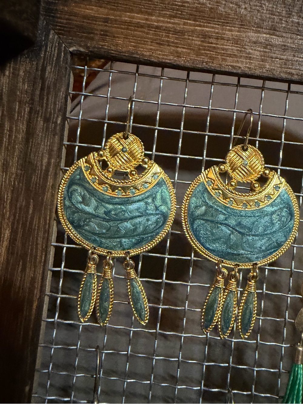 Gold-Tone Teal Statement Drop Earrings